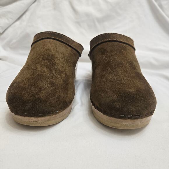 NEW Sven VintageY2K Brown Suede Heeled Slip On Swedish Mule Wooden Clogs 7.5 - Picture 3 of 12